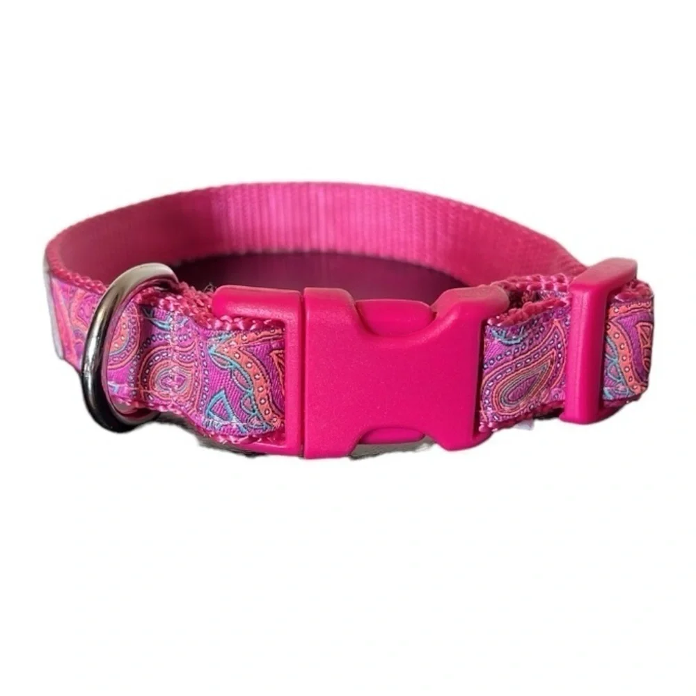 RC Pets Patterned Easy Clip Web Training Dog Collar - Bright Paisley Pink